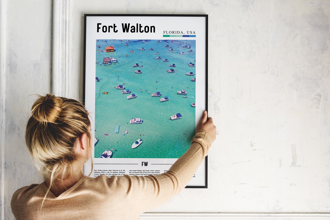 Fort Walton Florida Turquoise Water Boats Aerial Beach Poster - Image 2