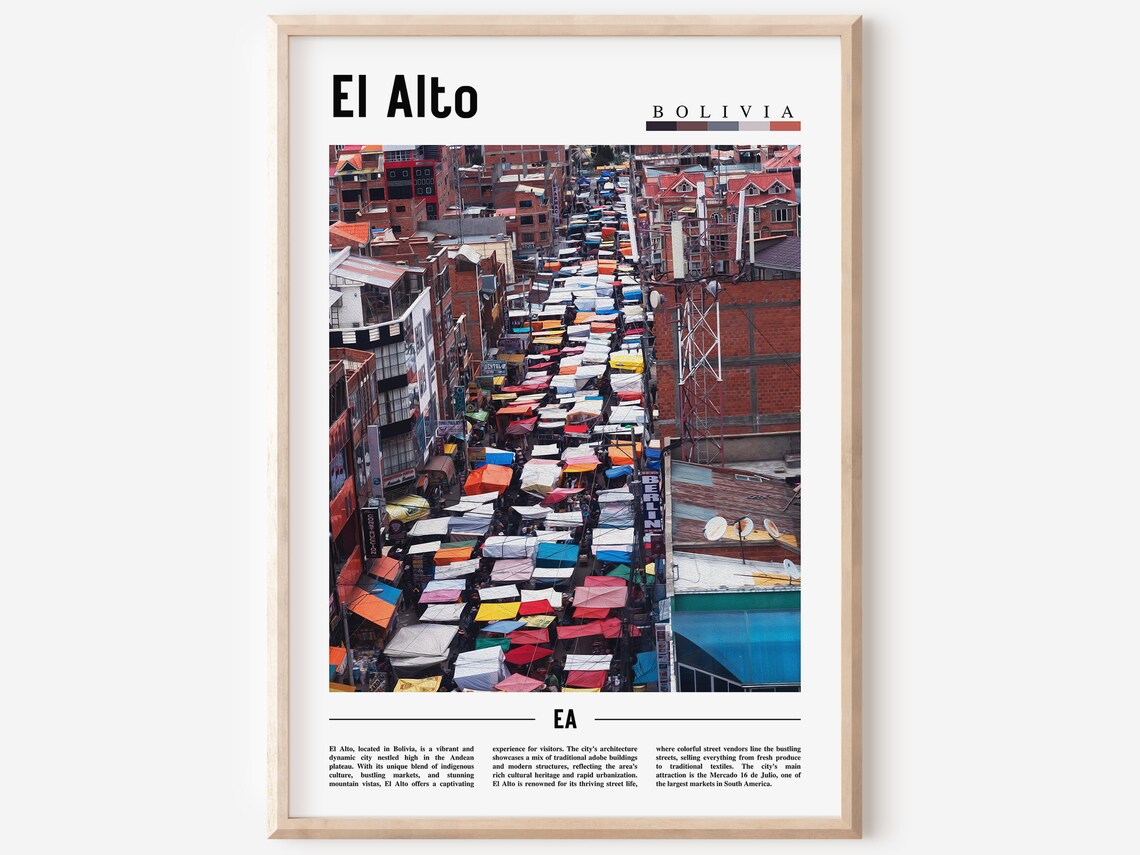 El Alto Bolivia Colorful Outdoor Market Aerial City Travel Poster