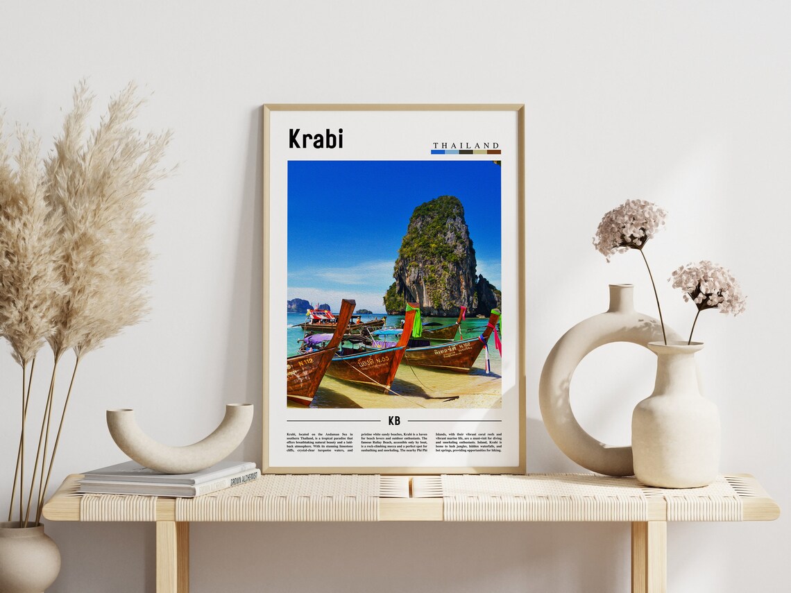 Krabi Thailand Longtail Boat Beach Limestone Cliff Travel Poster - Image 3