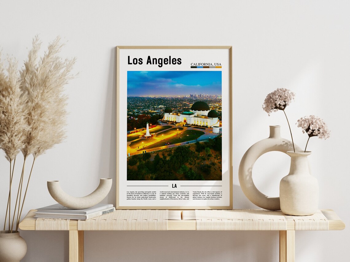 Los Angeles Griffith Observatory Night City Lights Travel Art Poster - Image 3