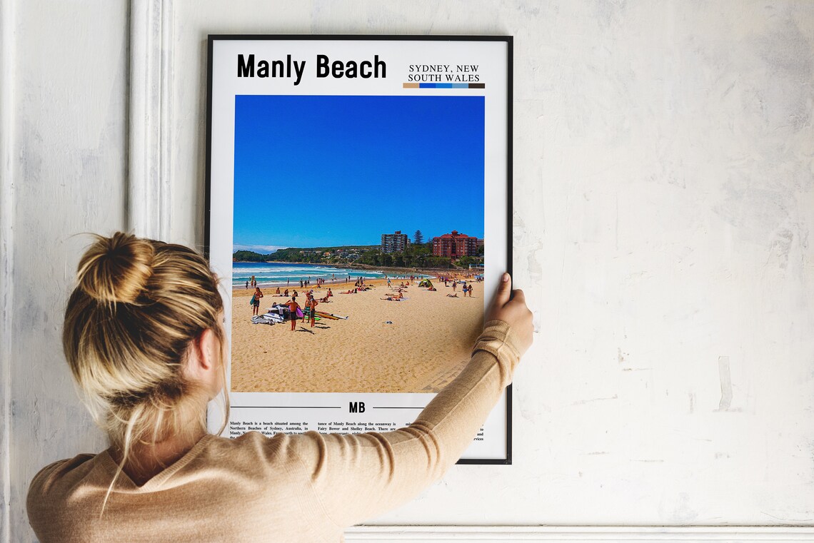 Manly Beach Sydney Australia Travel Poster Golden Sand Surf Photo Beach View - Image 2