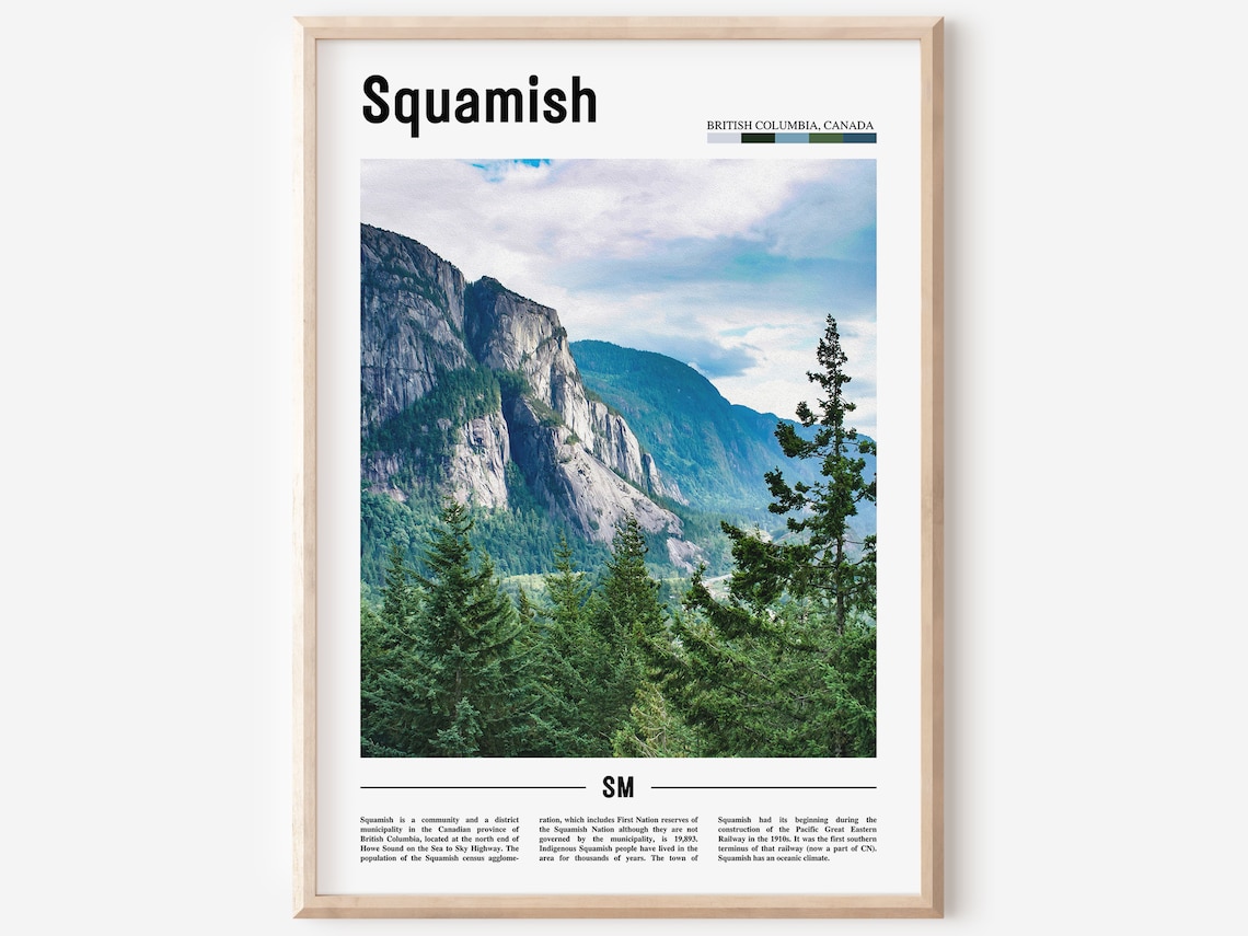Squamish Minimal Travel Poster, Oil Painting Style