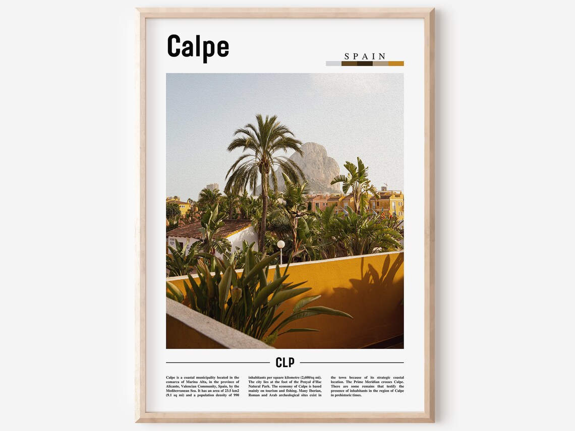 Calpe Spain Palm Trees Coastal Rock Modern Travel Photo Poster