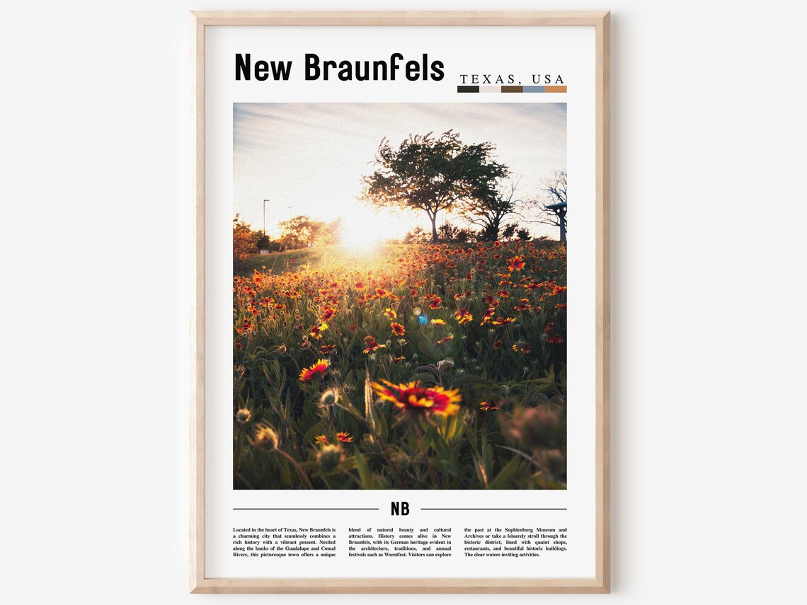 New Braunfels Texas Golden Wildflower Sunset Meadow Nature Poster