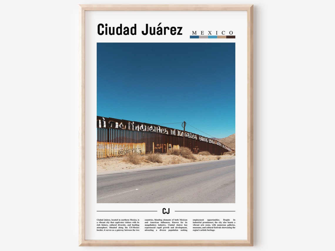 Ciudad Juarez Mexico Border Fence Minimal Travel Photography Poster