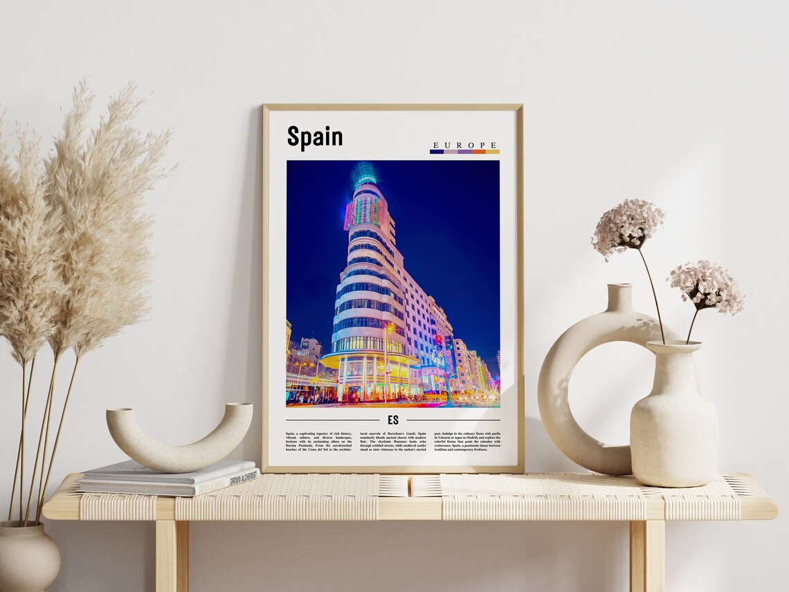 Spain Madrid Gran Via Capitol Building City Lights Travel Poster - Image 3