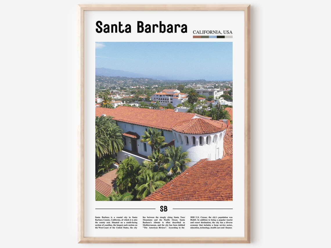 Santa Barbara Print Santa Barbara Poster Santa Barbara Wall Art Oil Painting Poster City Artwork Travel Artwork Travel Wall Art