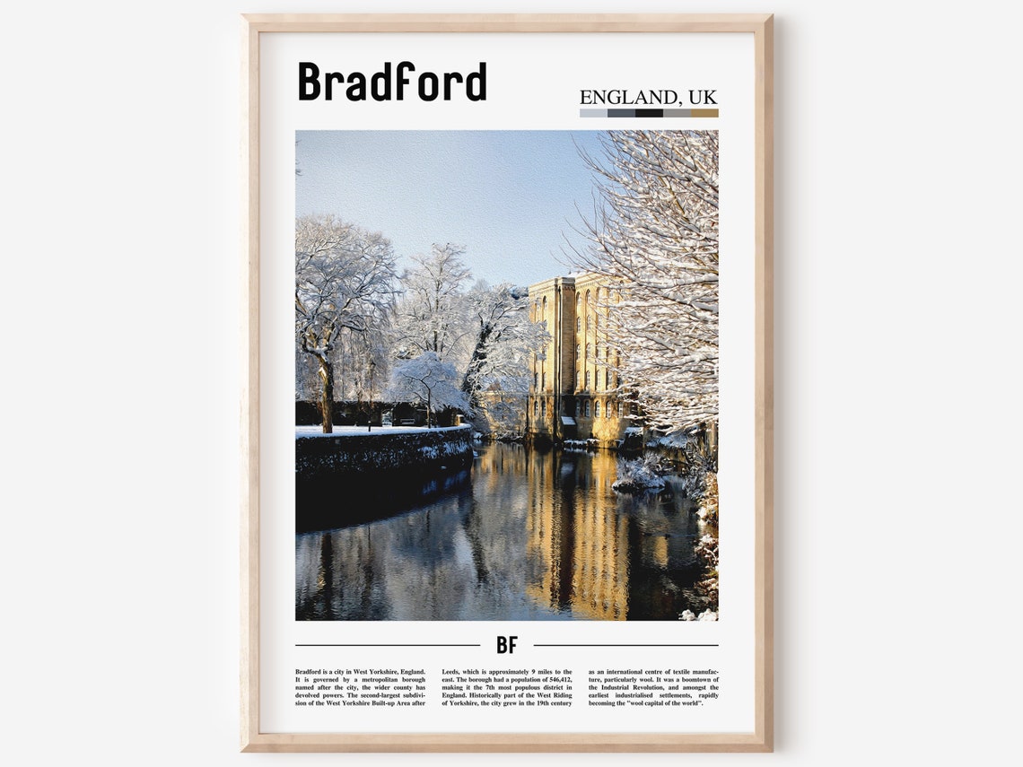 Bradford Print Bradford Poster Bradford Wall Art Minimal Travel Print Minimal City Poster Travel Destination Oil Painting Poster