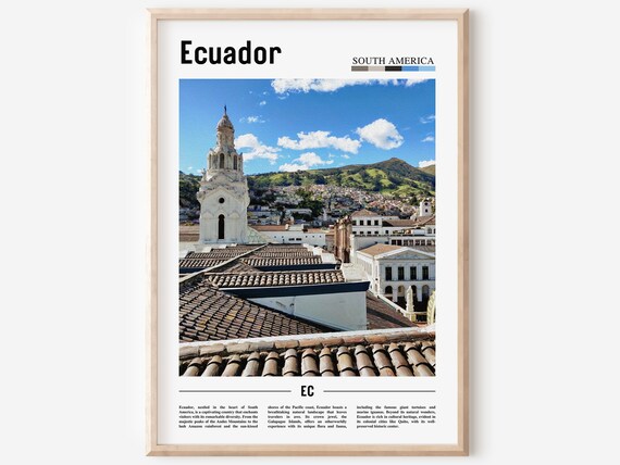 Ecuador Quito Church Tower Red Tile Roofs South America Travel Poster