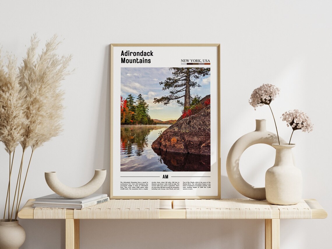 Adirondack Mountains New York Lake Pine Rock Shore Photo Poster - Image 3