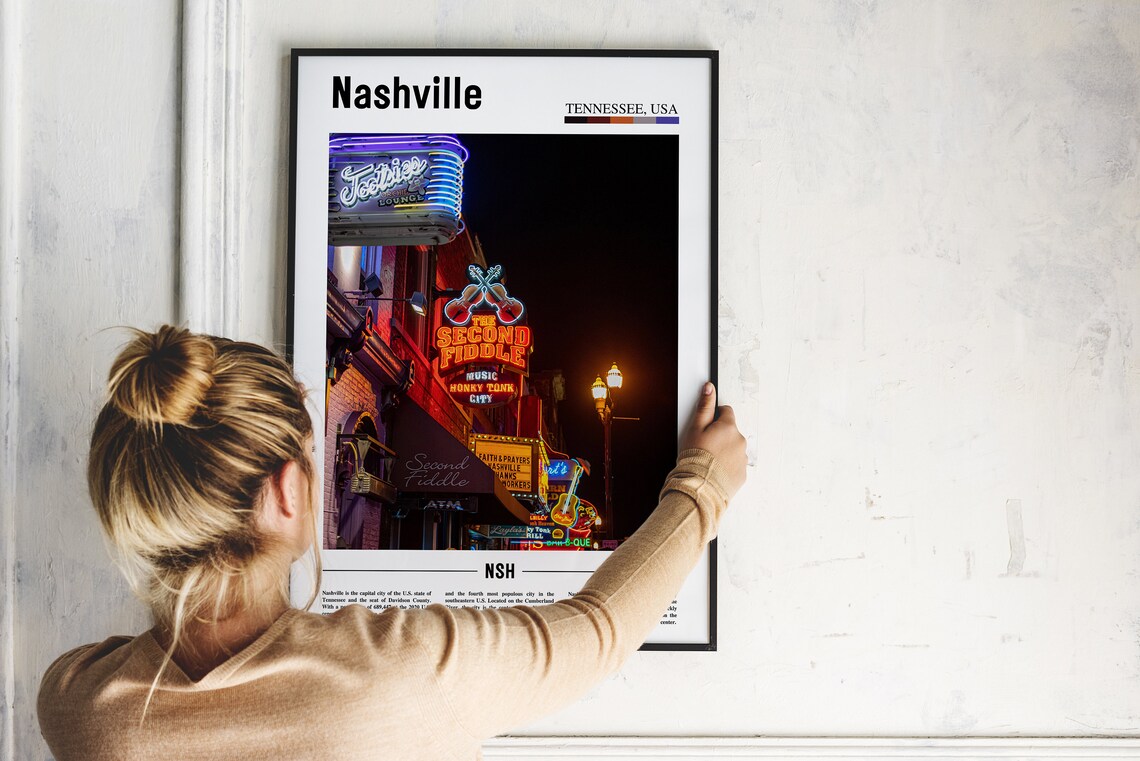 Nashville Tennessee Neon Honky Tonk Night City Travel Poster - Image 2