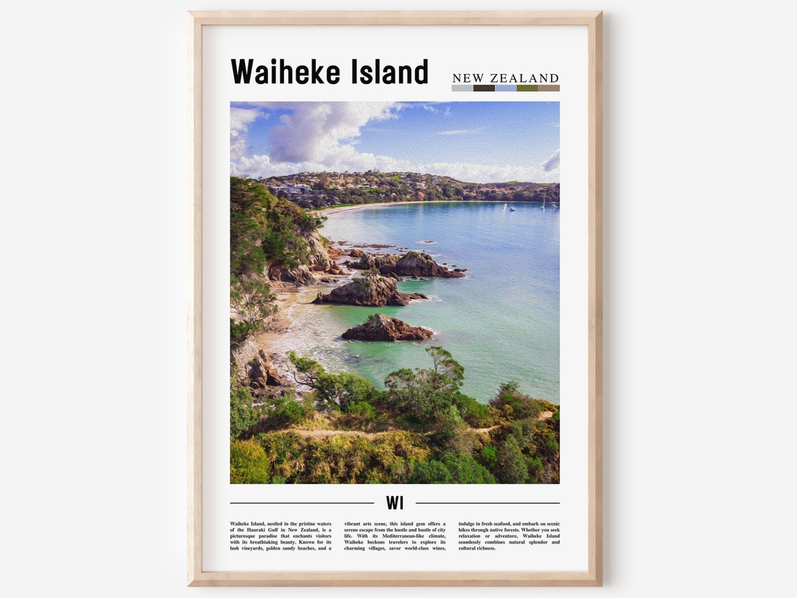 Waiheke Island Poster Waiheke Island Print Waiheke Island Wall Art Minimal Travel Print Travel Destination Oil Painting Poster