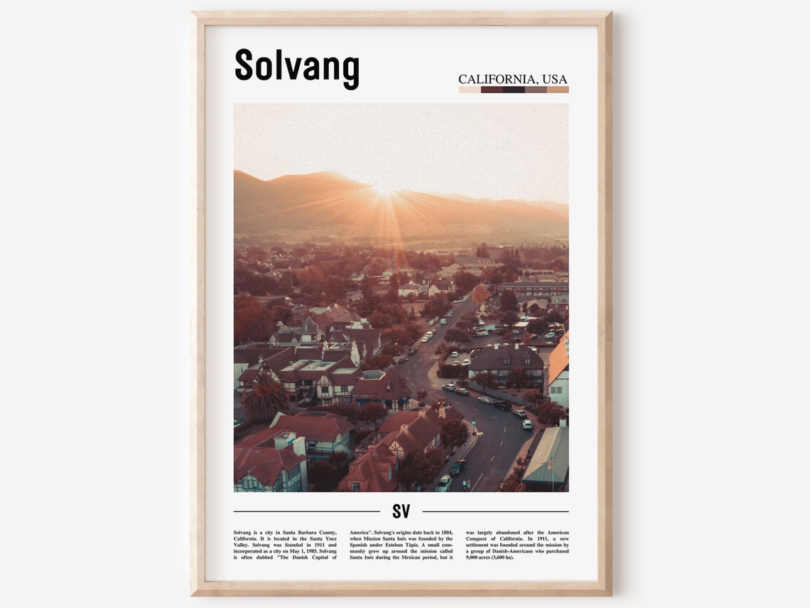 Solvang Print Solvang Poster Solvang Wall Art Minimal Travel Print Minimal City Poster Travel Destination Print Oil Painting Poster