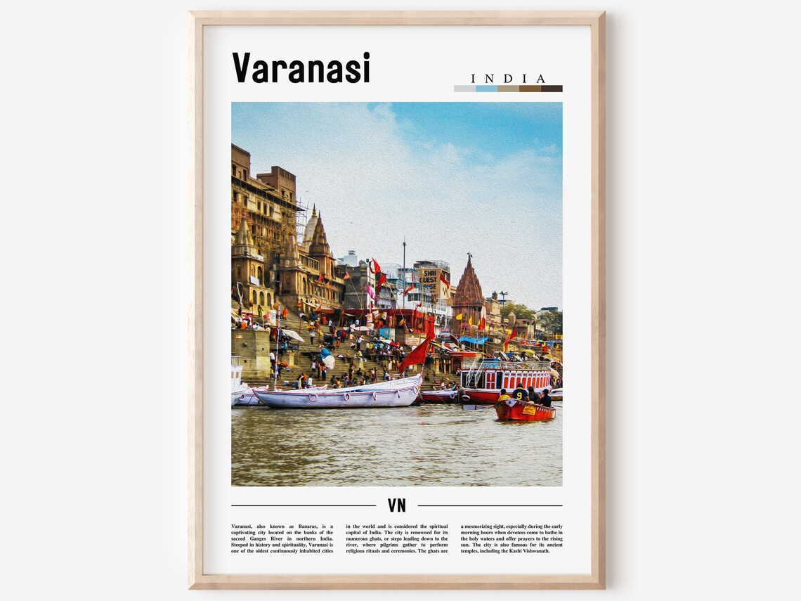 Holy Varanasi India Ganges Ghats Sacred River Boats Travel Print