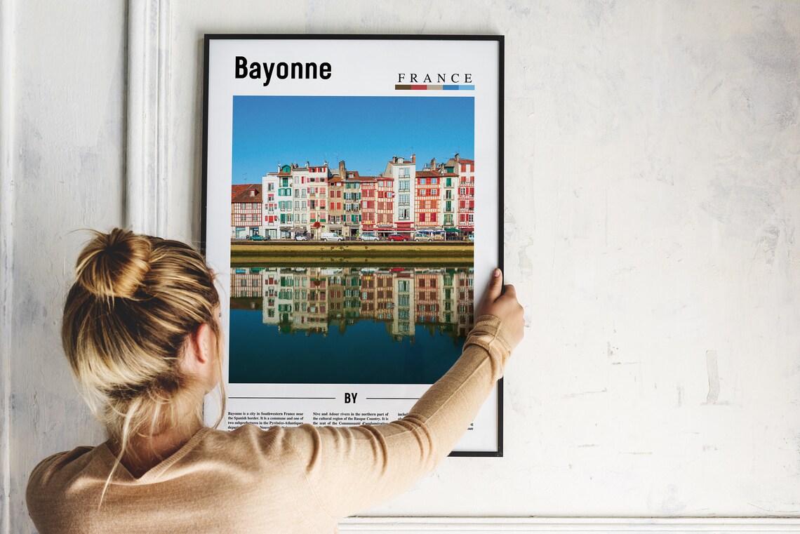 Bayonne France Colorful Riverside Houses Reflection Photo Poster - Image 2