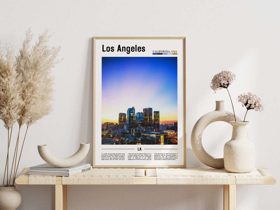 Los Angeles California Downtown Skyline Dusk Minimalist Travel Poster - Image 3