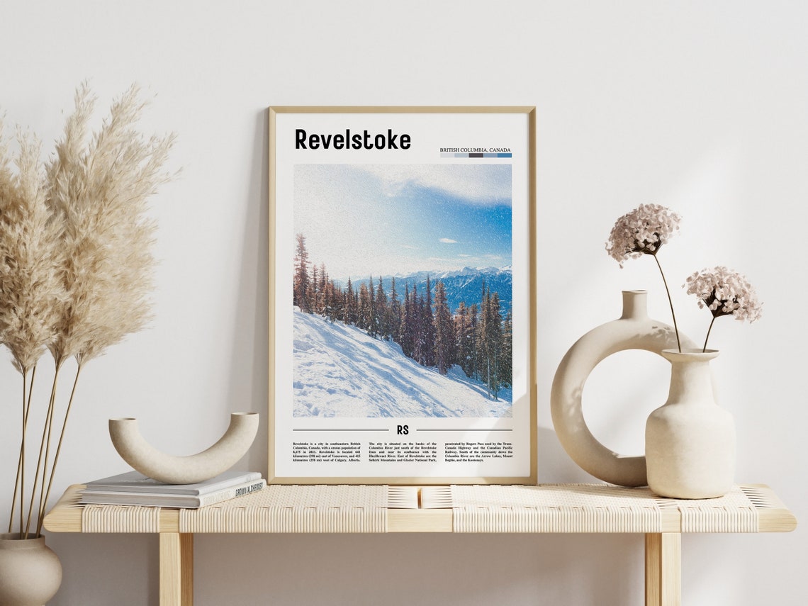 Revelstoke Print Revelstoke Poster Revelstoke Wall Art Minimal Travel Print Minimal City Poster Travel Destination Oil Painting Poster - Image 3