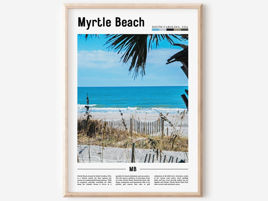 Myrtle Beach South Carolina Dunes Palms Coastal Atlantic Travel Poster