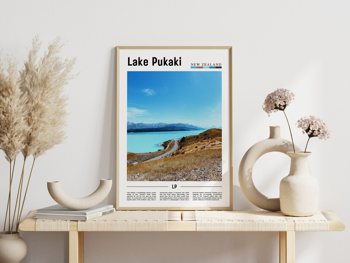 Lake Pukaki New Zealand Turquoise Alpine Lake Minimal Travel Poster - Image 3