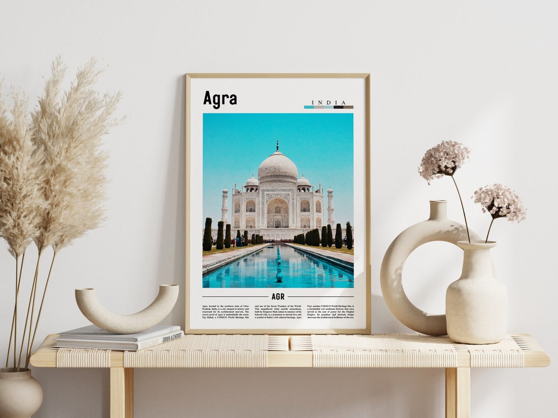 Agra India Taj Mahal Reflecting Pool Travel Poster Photo Minimal - Image 3