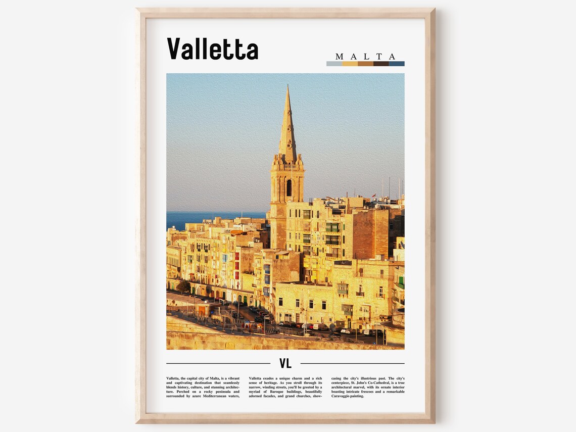 Valletta Malta Golden Limestone Old Town Street Travel Poster