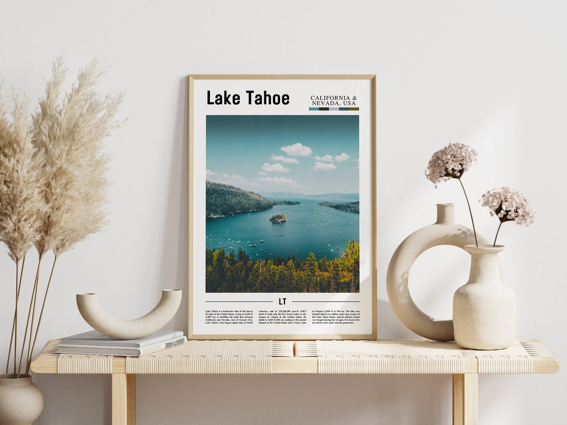 Lake Tahoe Print Lake Tahoe Poster Lake Tahoe Wall Art Minimal Travel Print Minimal City Poster Travel Destination Oil Painting Poster - Image 3