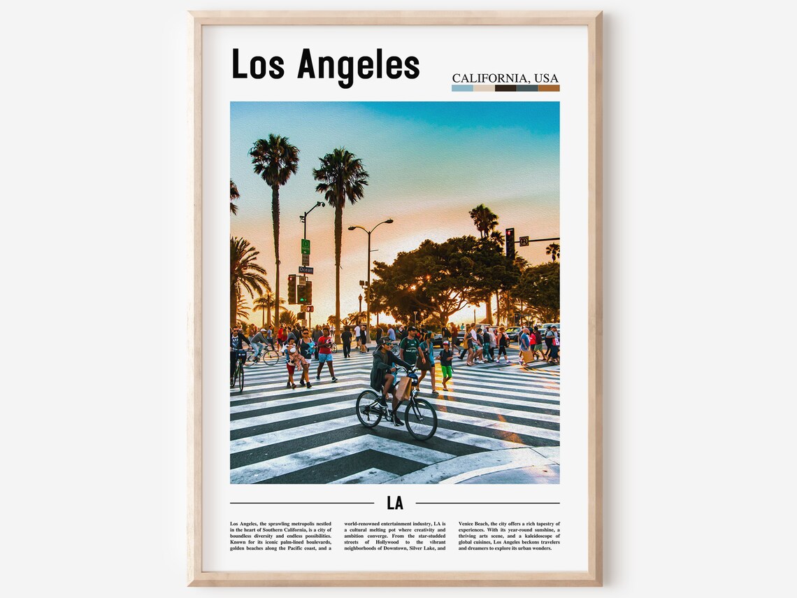 Los Angeles Sunset Crosswalk Palm Trees Street Travel Poster