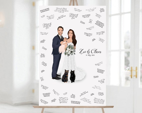 Zoi and Oliver Family Wedding Guest Book Baby Cats Portrait Poster