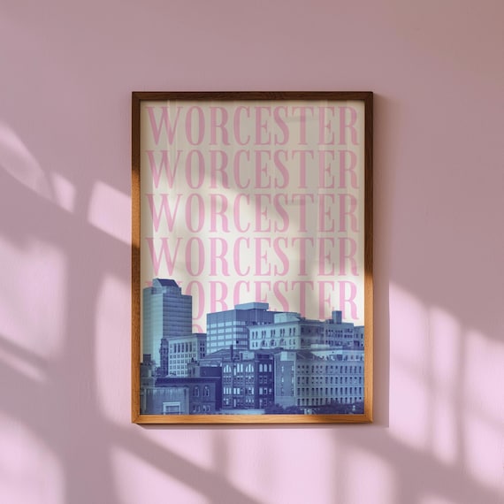Worcester Massachusetts Pink Typography Skyline City Art Poster