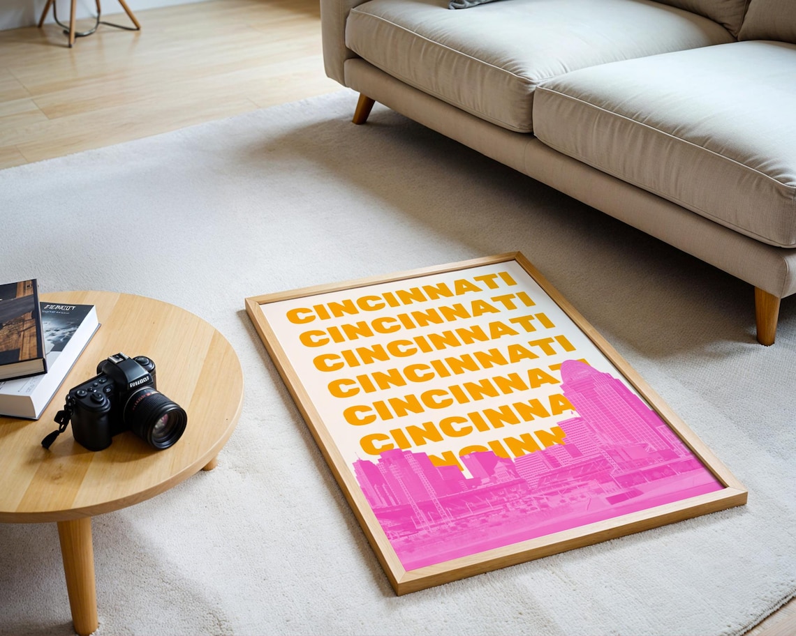Cincinnati Ohio Travel Poster, Preppy Skyline Art Print