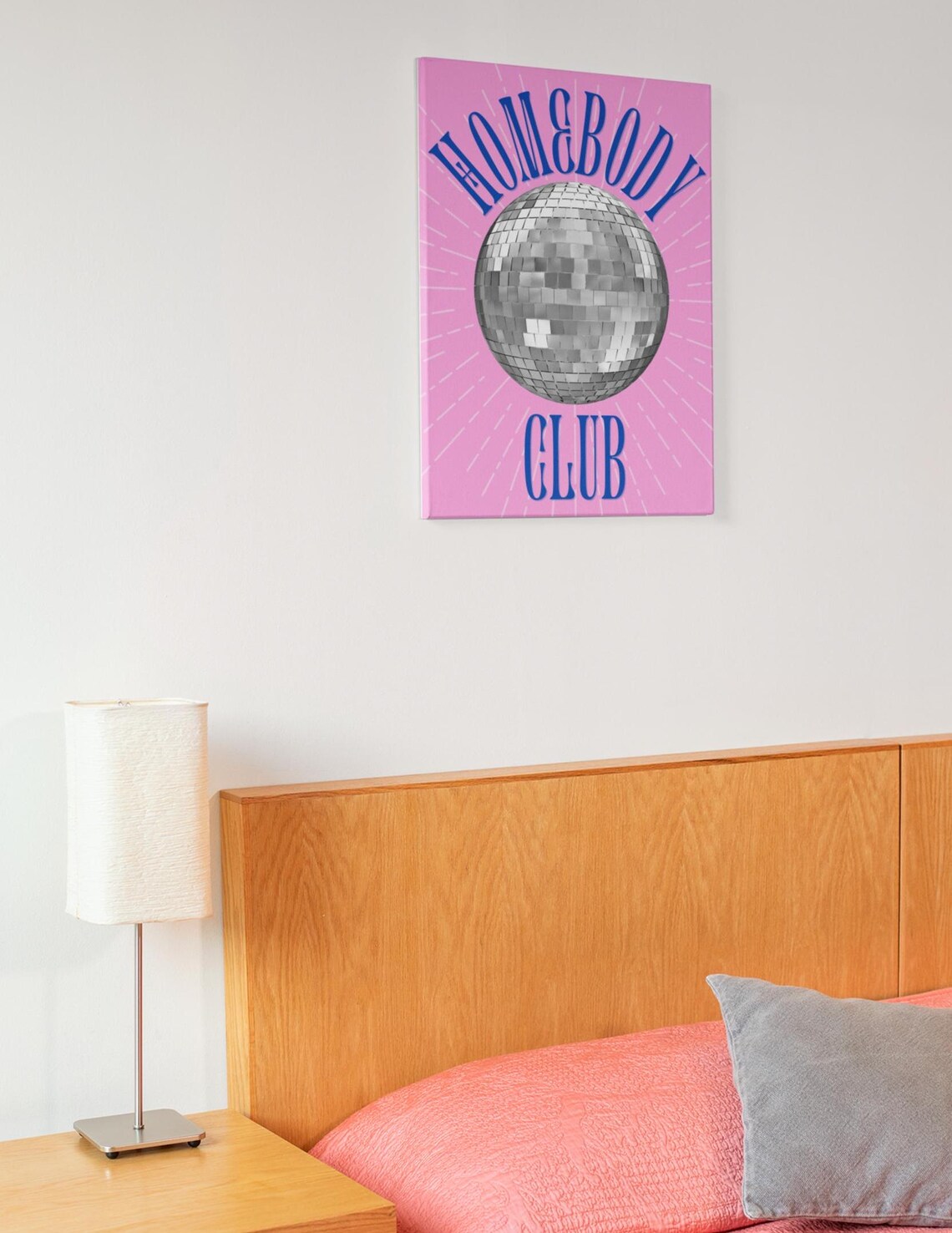 Homebody Club Pink Disco Ball Introvert Funny Retro Quote Wall Art