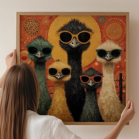 Funky Emu Family Wearing Sunglasses Funny Quirky Bird Art Print
