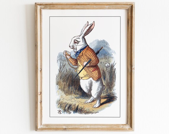 White Rabbit Pocket Watch Alice in Wonderland Tenniel Illustration Print