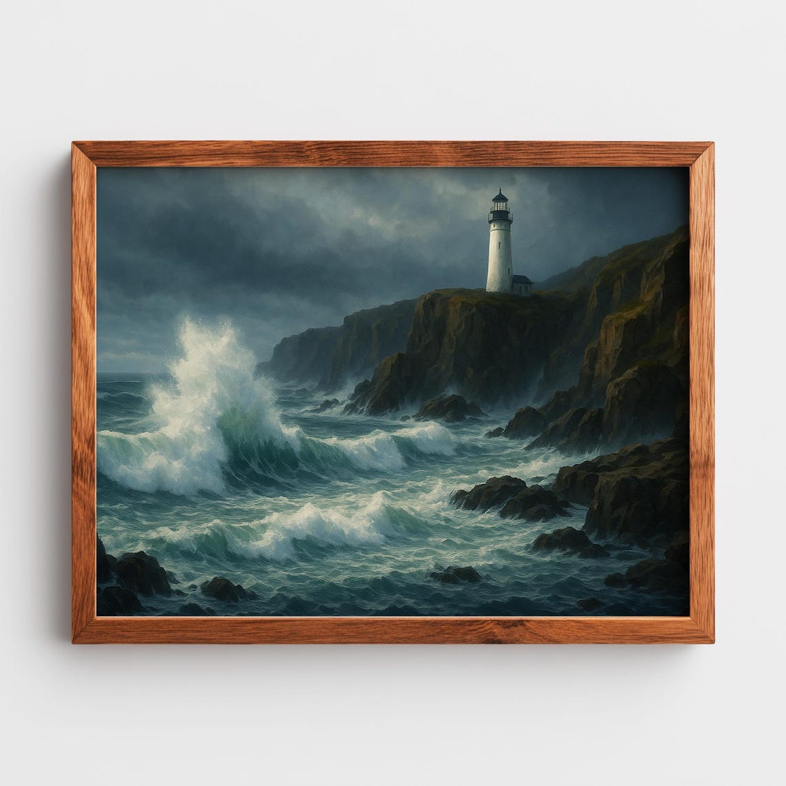 Stormy Lighthouse Ocean Poster Moody Rocky Cliff Seascape Art