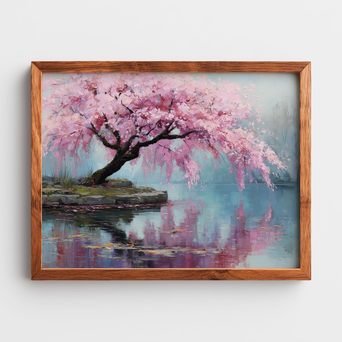 Cherry Blossom Tree by Lake Impressionist Spring Landscape Poster