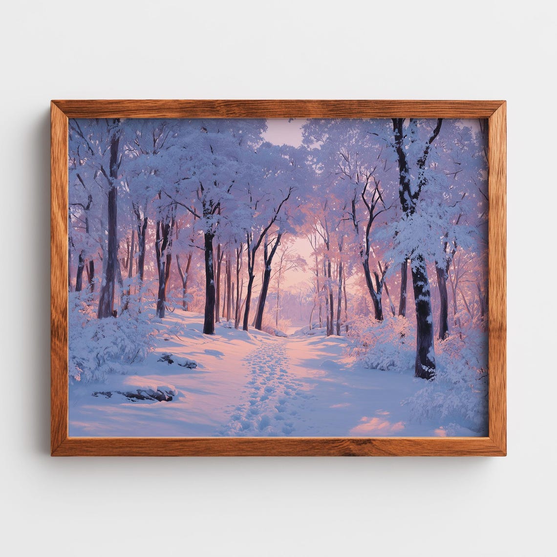 Snow Covered Forest Clearing Sunrise Pink Winter Wonderland Wall Art