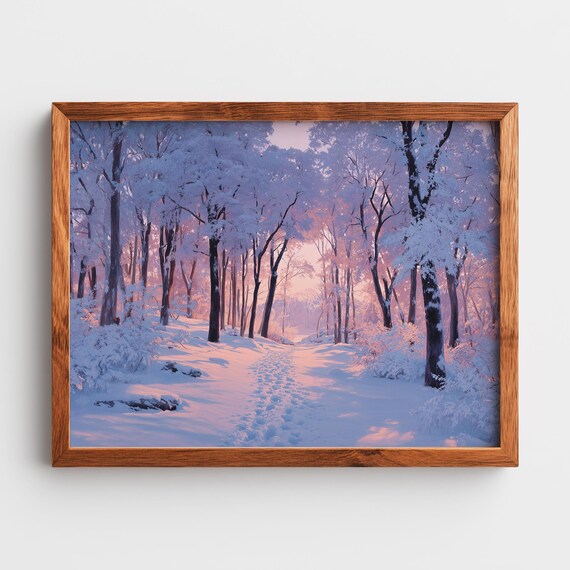 Snow Covered Forest Clearing Sunrise Pink Winter Wonderland Wall Art