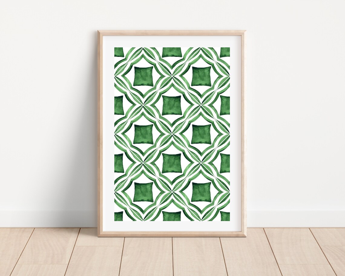 Mediterranean Green Tile Art Print, Spanish Azulejo