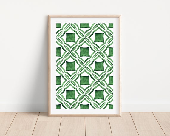 Mediterranean Green Tile Art Print, Spanish Azulejo