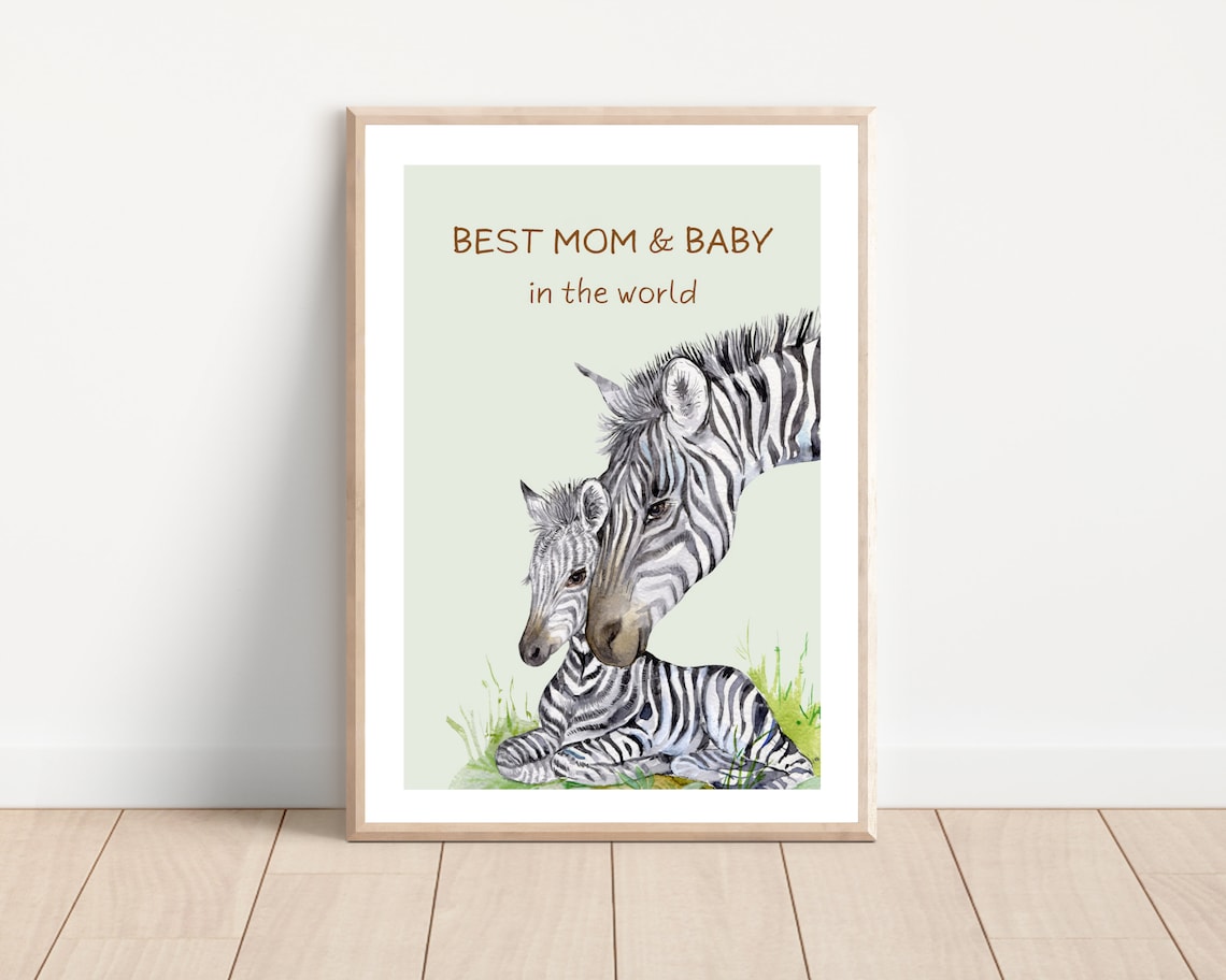Best Mom And Baby Zebra Safari Watercolor Nursery Quote Decor Poster