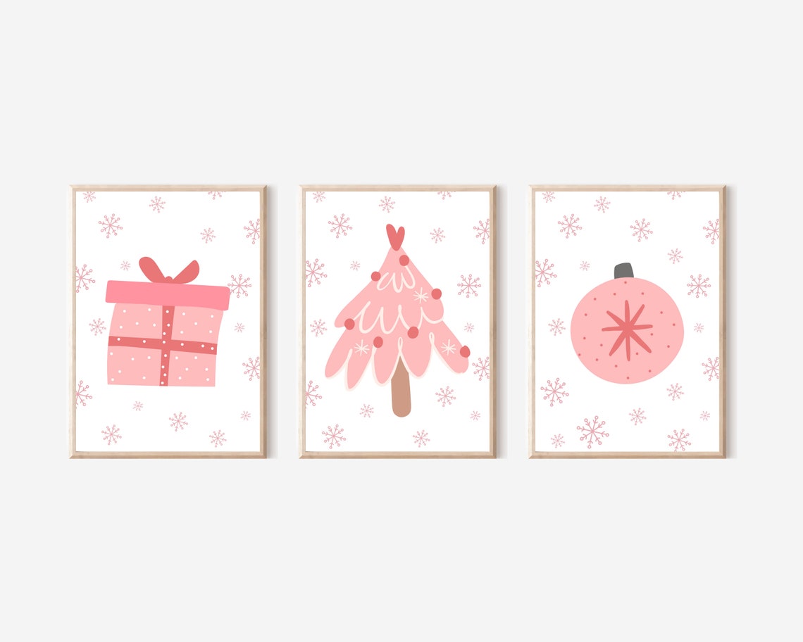 Pink Christmas Ornament Ball and Present Art Print - Image 5