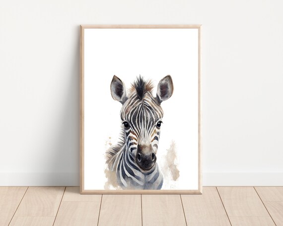 Watercolor Baby Zebra Front Facing Portrait Nursery Safari Animal Print