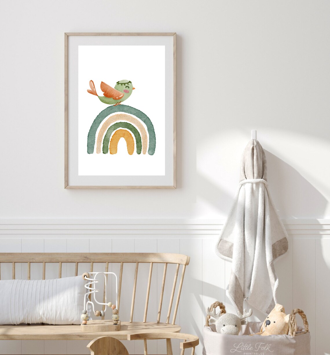 Green Little Bird and Rainbow Nursery Art Print - Image 3