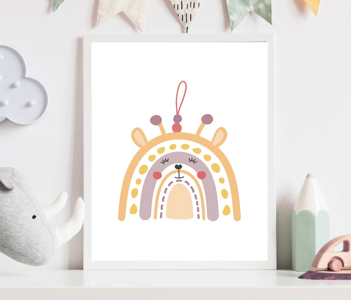 Boho Rainbow and Giraffe Nursery Wall Art Print - Image 3