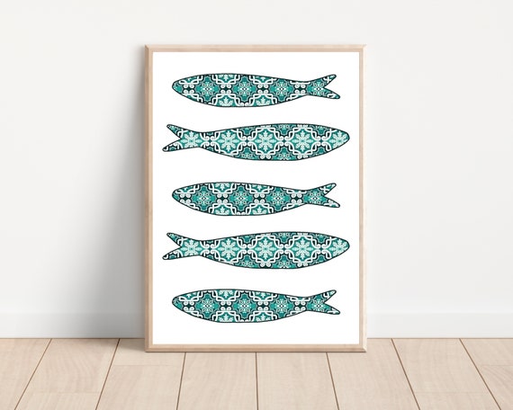 Portuguese Green Sardine Azulejo Art Print