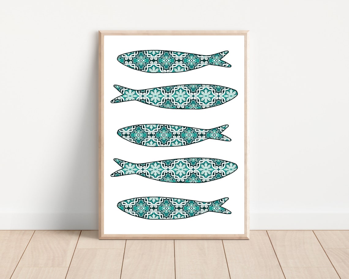 Portuguese Green Sardine Azulejo Art Print