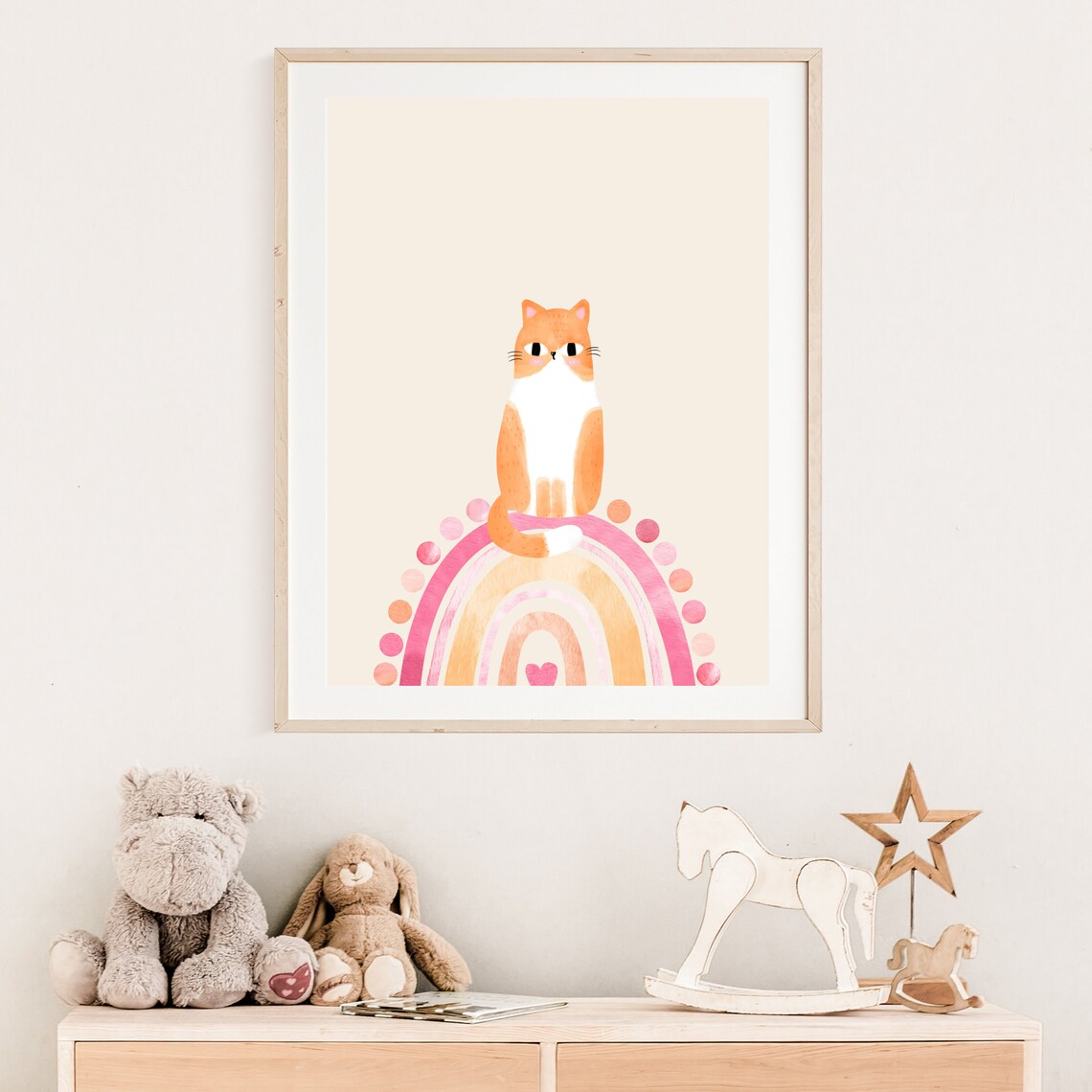 Cat On Rainbow Nursery Art Print, Boho Decor - Image 2