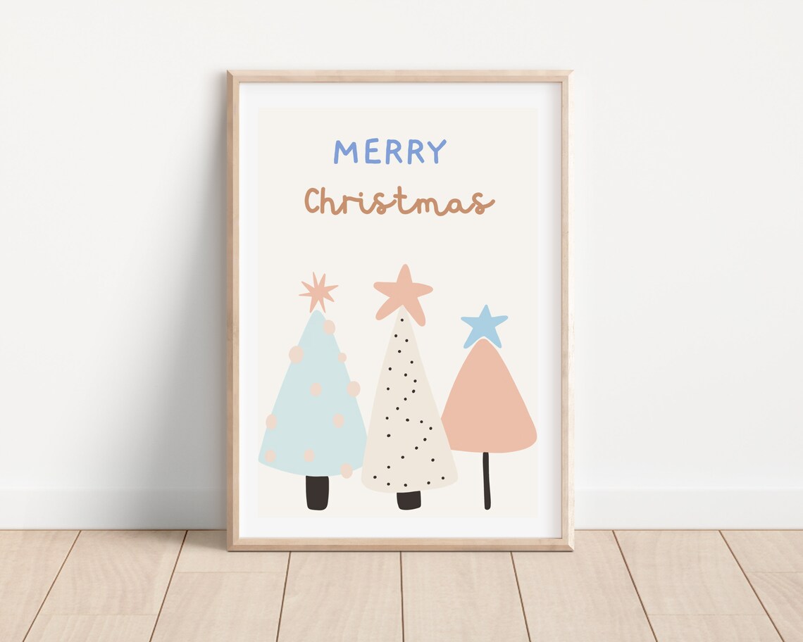 Pastel Christmas Tree Art Print, Nursery Decor