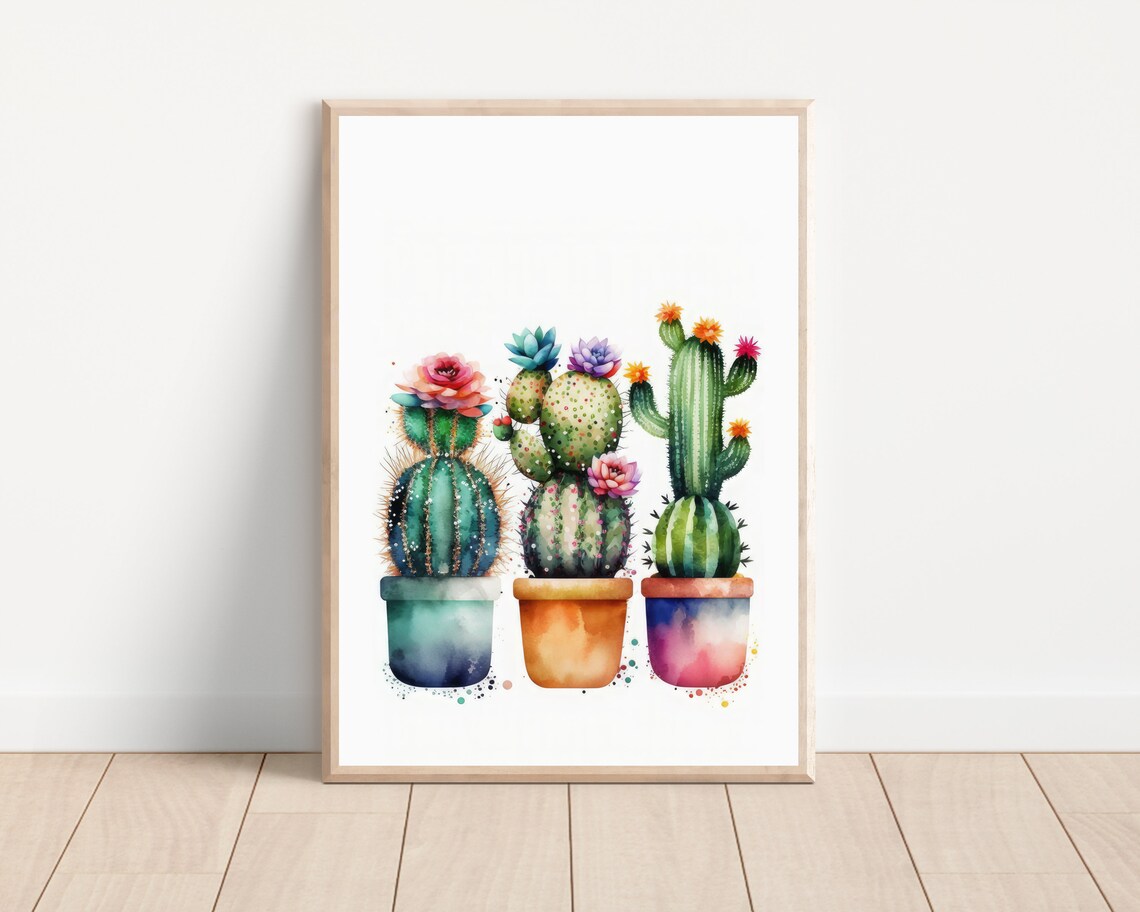 Mini Cactus Watercolor Art Print, Botanical Decor