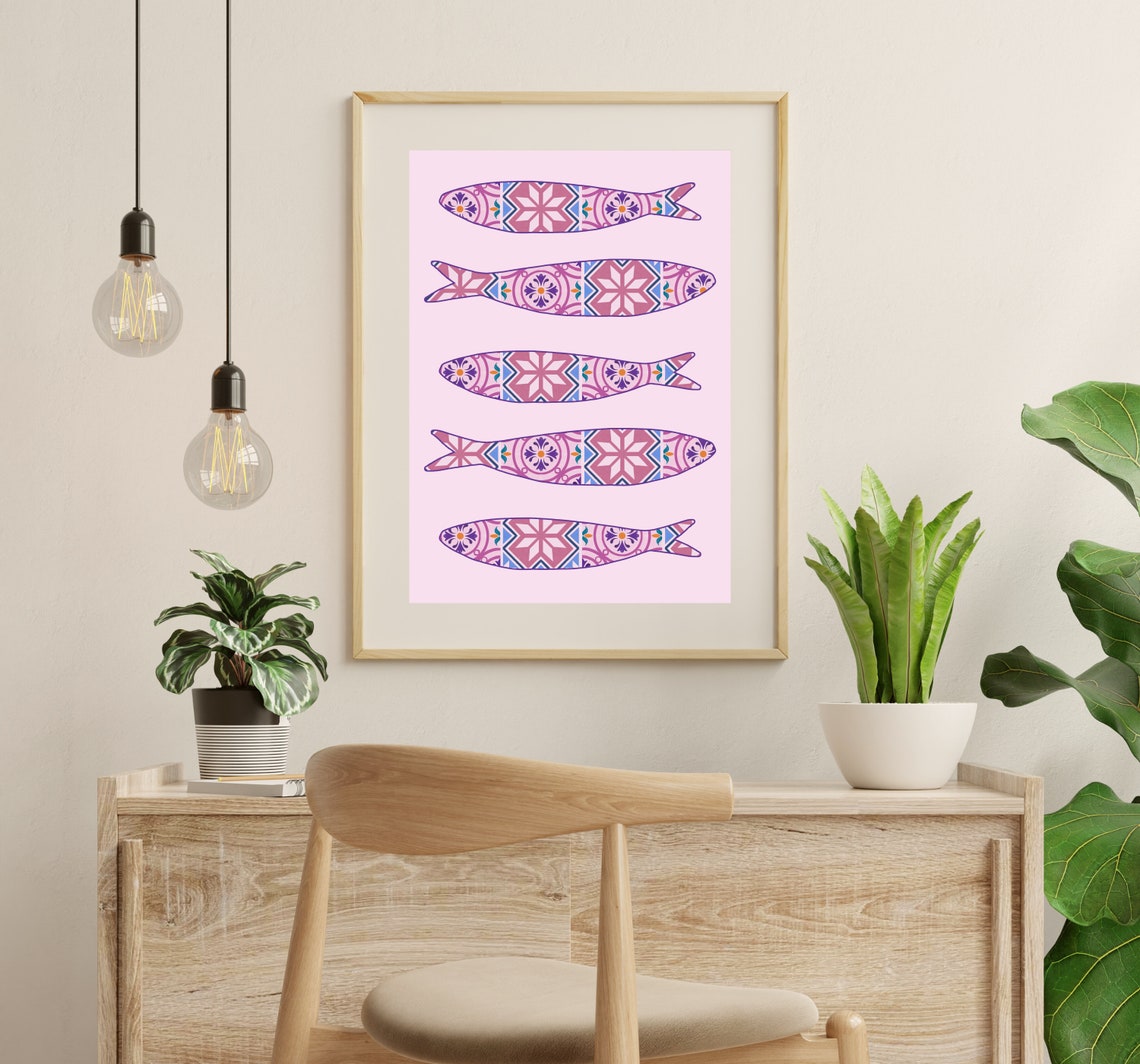 Boho Portuguese Sardine Tile, Mediterranean Art Print - Image 2